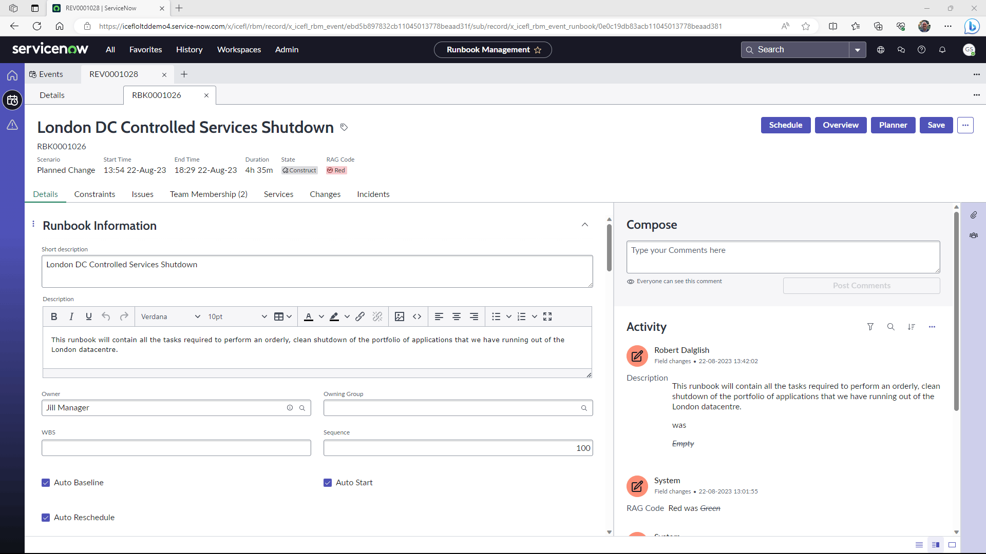 RBM Runbook Record Page